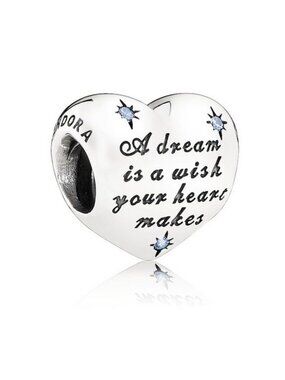 PANDORA Disney Cinderella heart silver charm with fancy light blue cubic zircon